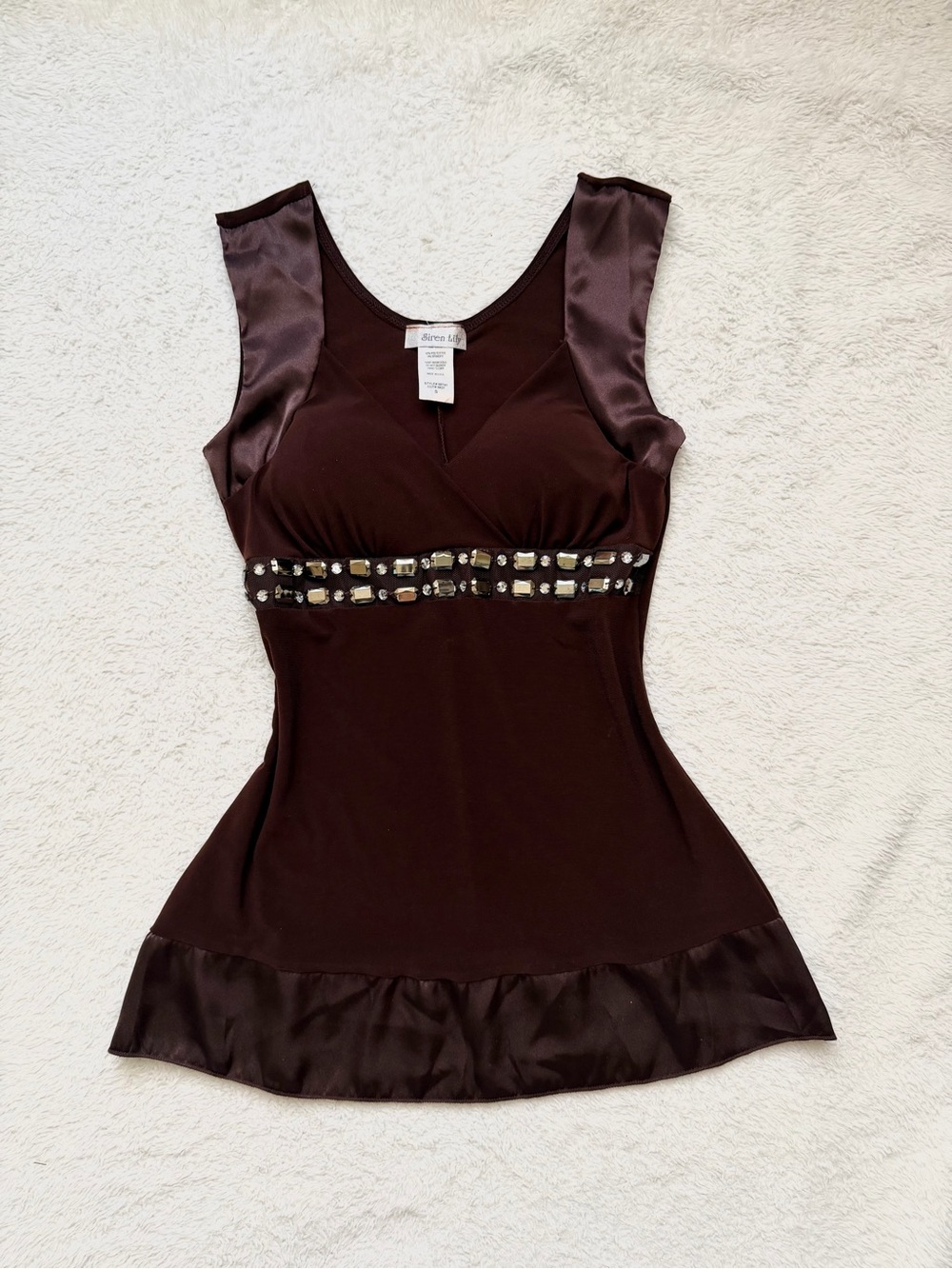 Vintage 90s Siren Lily brown satin beaded babydoll top